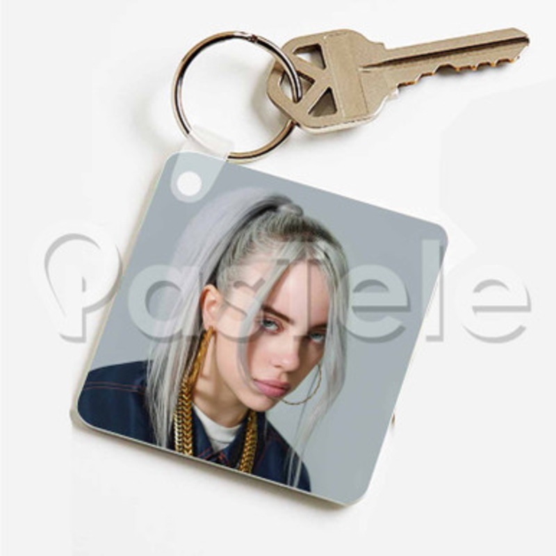 Billie Eilish 2 Custom Personalized Art Keychain Key Ring Jewelry Necklaces Pendant Two Sides