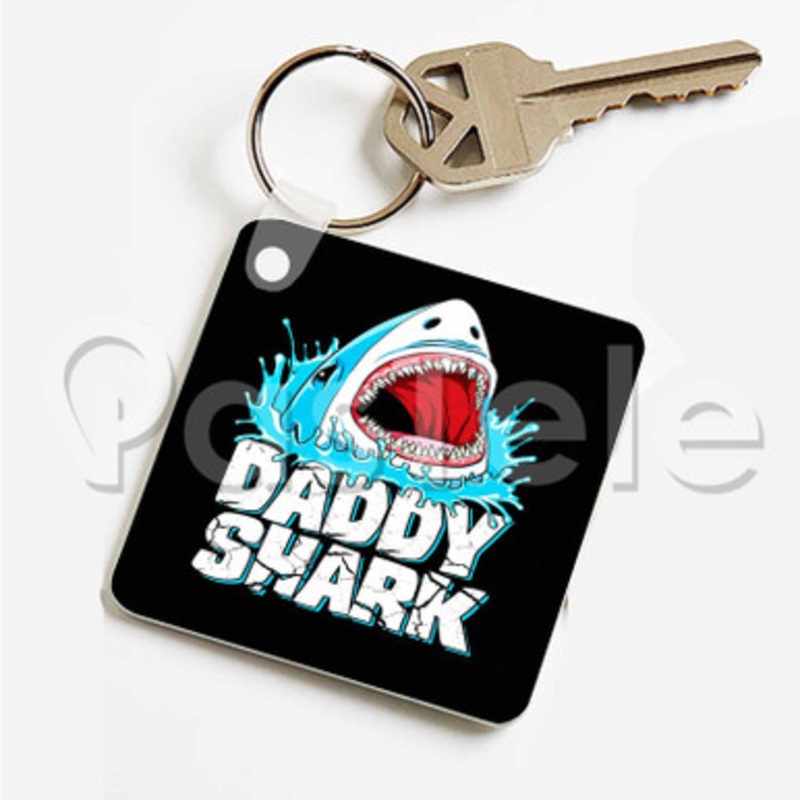 Daddy Shark Custom Personalized Art Keychain Key Ring Jewelry Necklaces Pendant Two Sides
