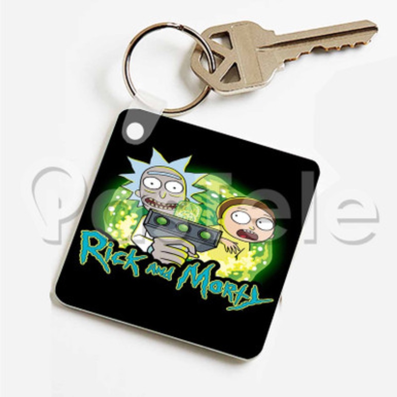 Rick and Morty Cartoon Custom Art Keychain Key Ring Jewelry Necklaces Pendant Two Sides