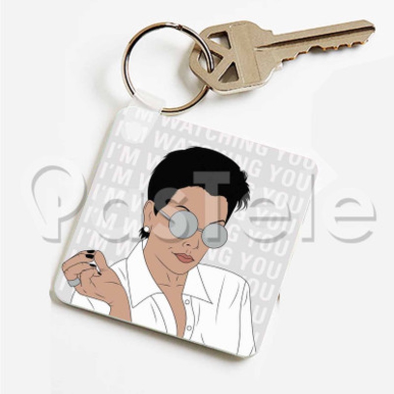 Kris Jenner I m Watching You Custom Art Keychain Key Ring Jewelry Necklaces Pendant Two Sides