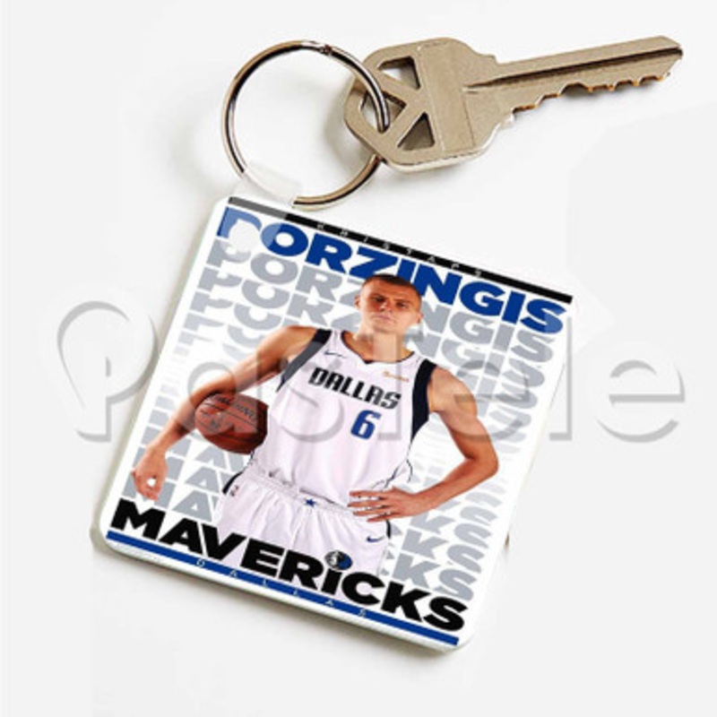 Kristaps Porzingis NBA Dallas Mavericks Custom Art Keychain Key Ring Jewelry Necklaces Pendant Two Sides