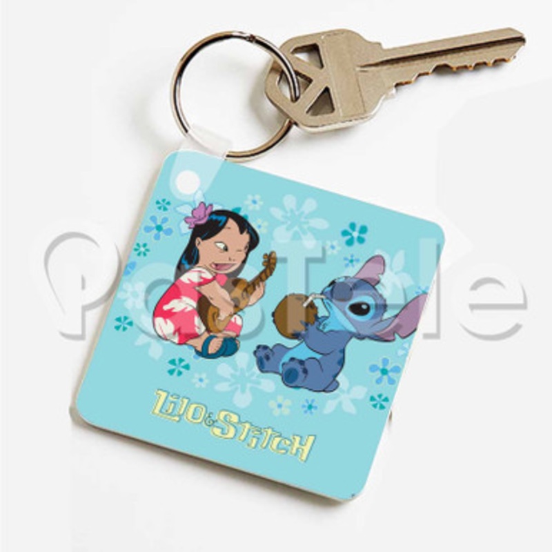 Lilo and Stitch Cute Custom Art Keychain Key Ring Jewelry Necklaces Pendant Two Sides
