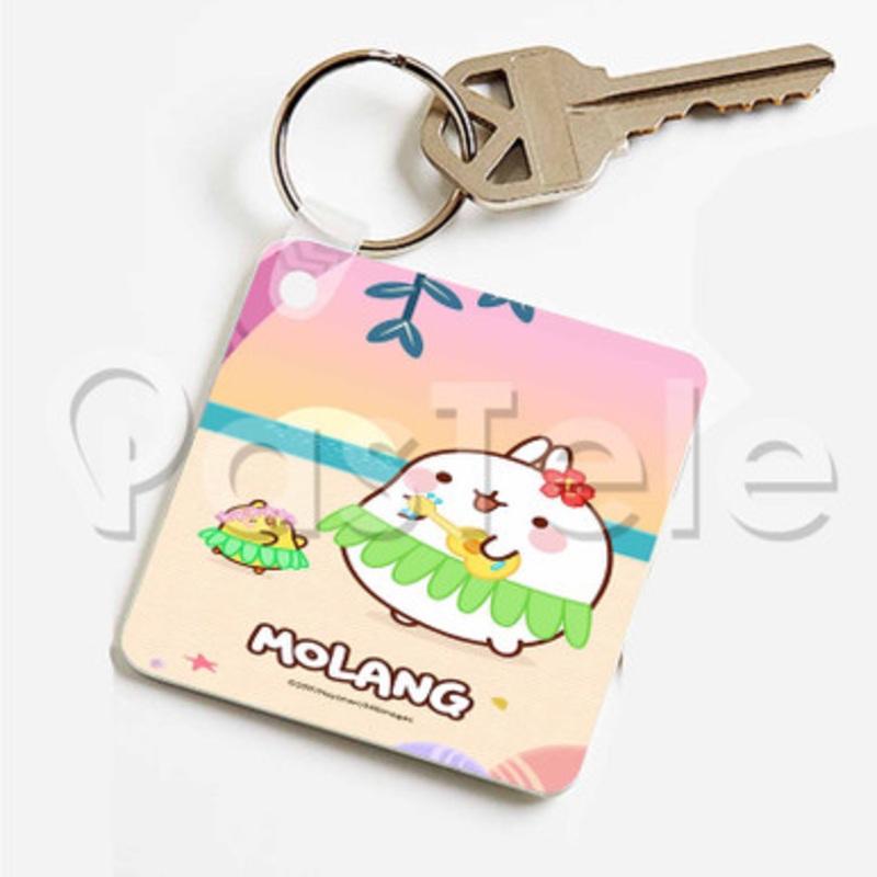 Molang Custom Art Keychain Key Ring Jewelry Necklaces Pendant Two Sides