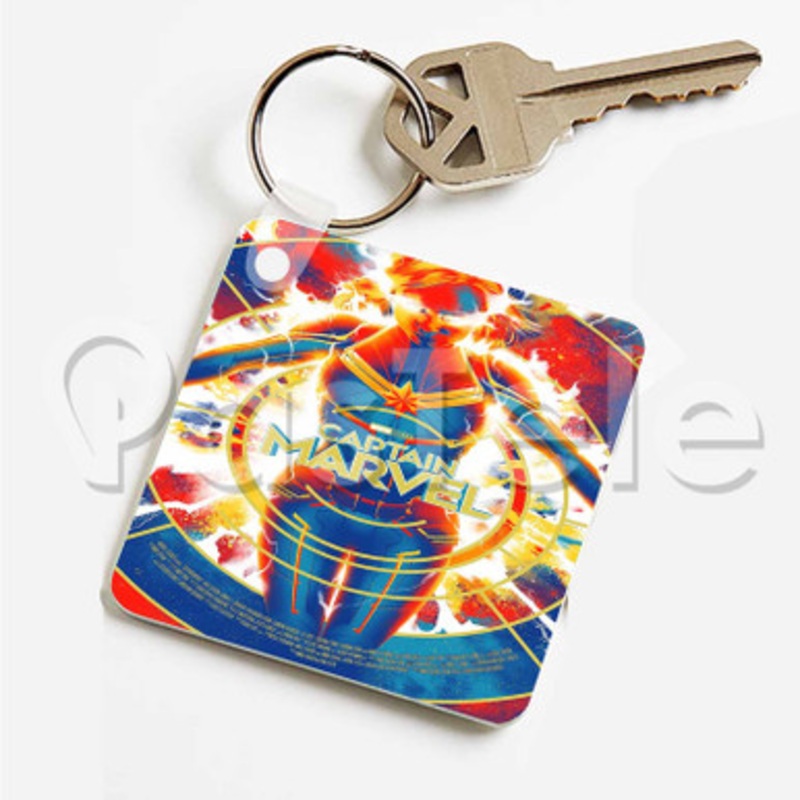 Mondo Captain Marvel Custom Art Keychain Key Ring Jewelry Necklaces Pendant Two Sides