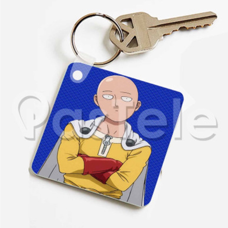 Saitama One Punch Man Custom Art Keychain Key Ring Jewelry Necklaces Pendant Two Sides