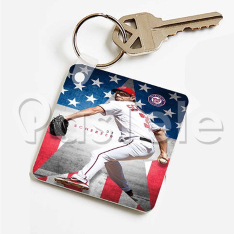 Max Scherzer MLB Washington Nationals Custom Art Keychain Key Ring Jewelry Necklaces Pendant Two Sides