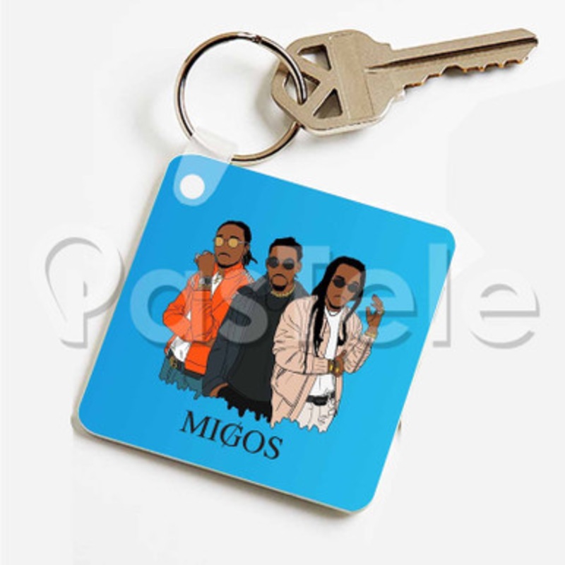 Migos Custom Art Keychain Key Ring Jewelry Necklaces Pendant Two Sides