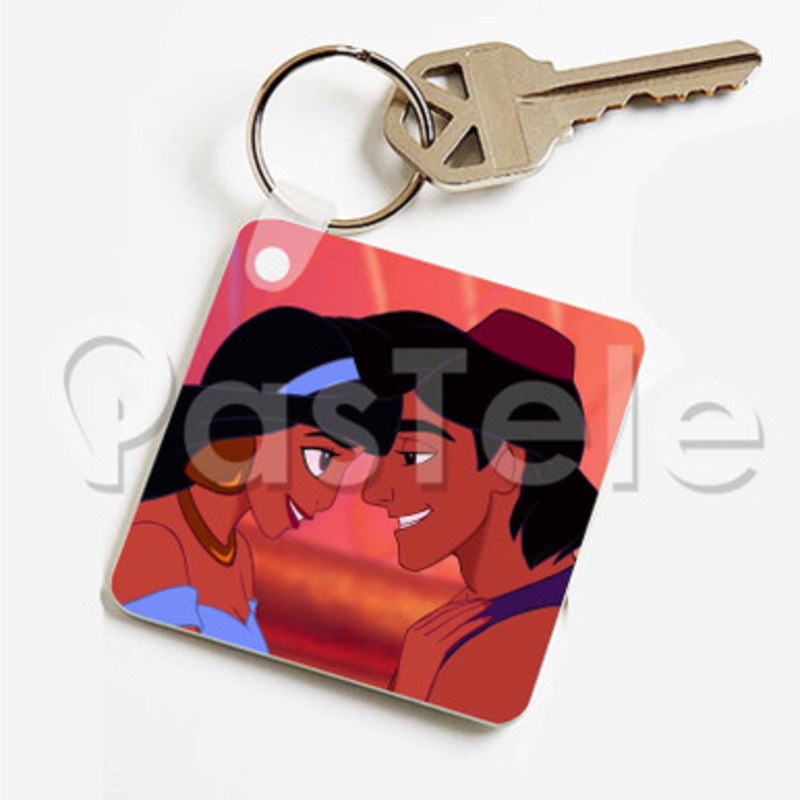 princess jasmine and aladdin Custom Art Keychain Key Ring Jewelry Necklaces Pendant Two Sides