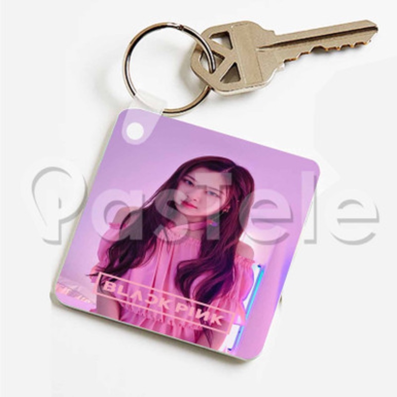 Rose Black Pink Custom Art Keychain Key Ring Jewelry Necklaces Pendant Two Sides