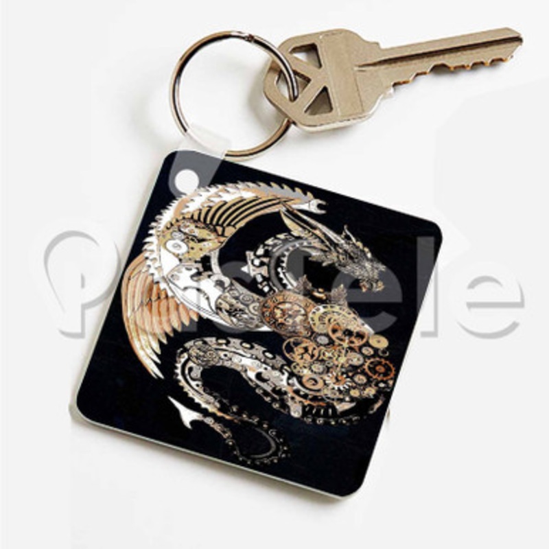 Steampunk Dragon Custom Art Keychain Key Ring Jewelry Necklaces Pendant Two Sides