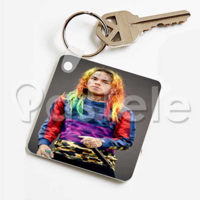 Tekashi 6ix9ine Custom Art Keychain Key Ring Jewelry Necklaces Pendant Two Sides