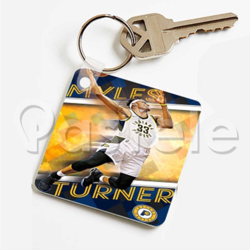 Myles Turner Indiana Pacers NBA Custom Art Keychain Key Ring Jewelry Necklaces Pendant Two Sides