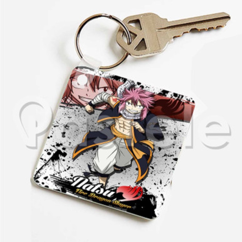 Natsu Dragneel Custom Art Keychain Key Ring Jewelry Necklaces Pendant Two Sides