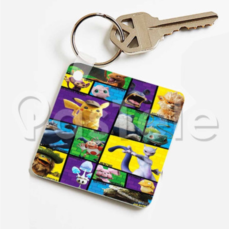 Pok mon Detective Pikachu Custom Art Keychain Key Ring Jewelry Necklaces Pendant Two Sides