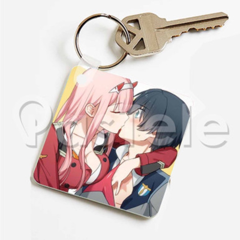 Zero Two and Hiro Kiss Custom Art Keychain Key Ring Jewelry Necklaces Pendant Two Sides