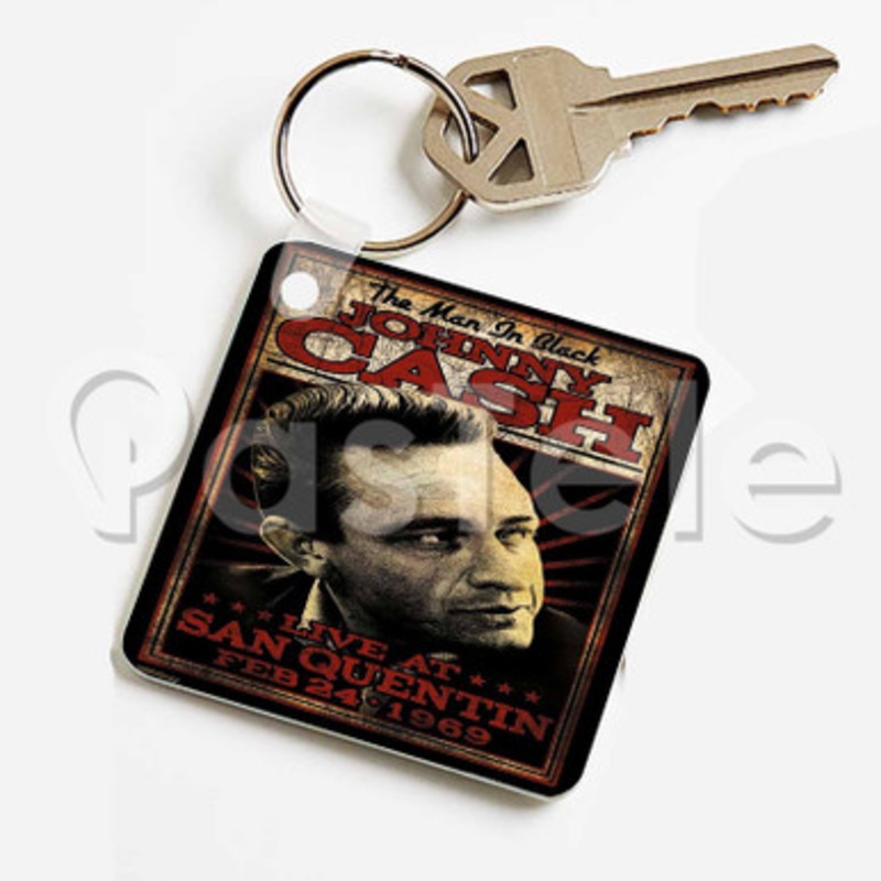 Johnny Cash Custom Keychain Jewelry Necklaces Pendant Two Sides Key