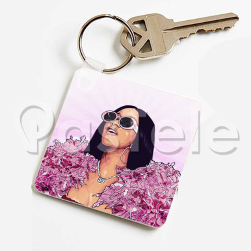 cardi b Custom Keychain Jewelry Necklaces Pendant Two Sides Key