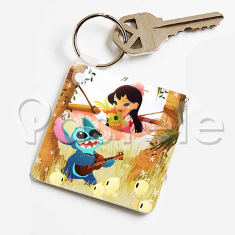 Cute Lilo and Stitch Custom Keychain Jewelry Necklaces Pendant Two Sides Key