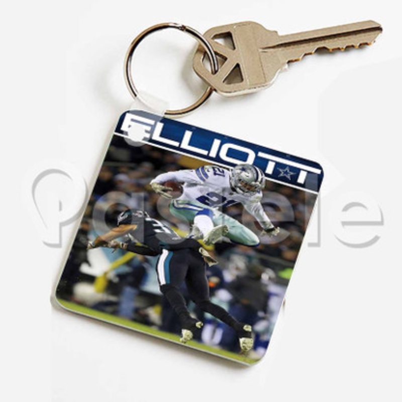 Ezekiel Elliott NFL Dallas Cowboys Custom Keychain Jewelry Necklaces Pendant Two Sides Key