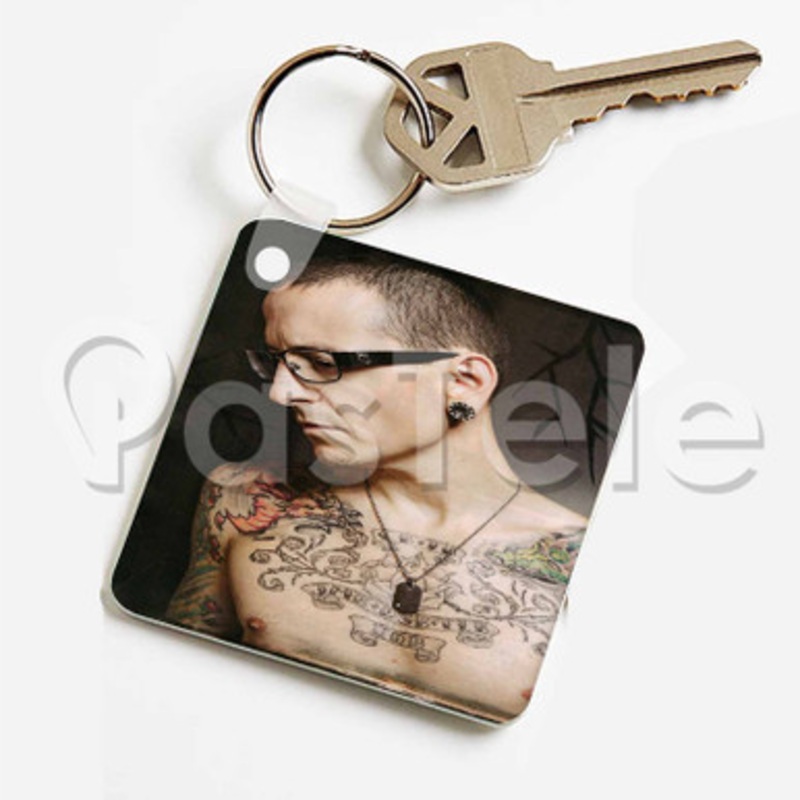 Chester Bennington Tattoo Custom Keychain Key Ring Jewelry Necklaces Pendant Two Sides Key