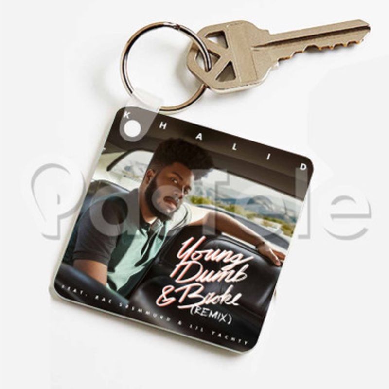 Khalid Young Dumb Broke Custom Keychain Key Ring Jewelry Necklaces Pendant Two Sides Key