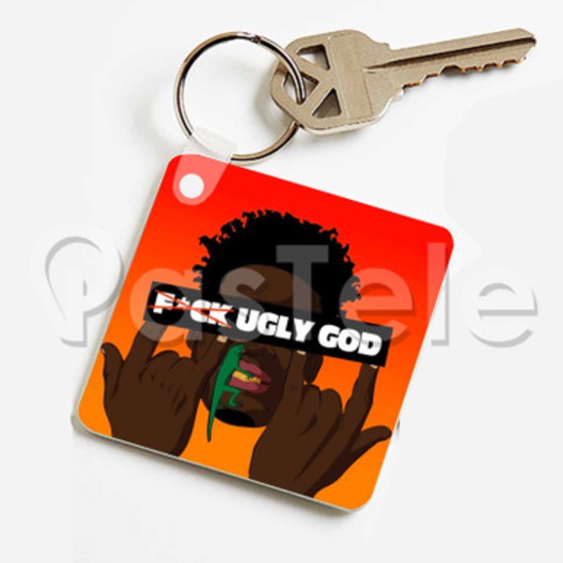 Ugly God Finger Custom Keychain Key Ring Jewelry Necklaces Pendant Two Sides Key