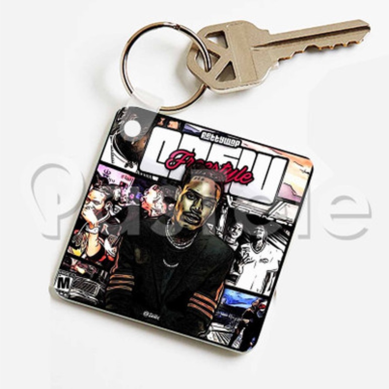 Crew Freestyle Fetty Wap Custom Keychain Key Ring Jewelry Necklaces Pendant Two Sides Key