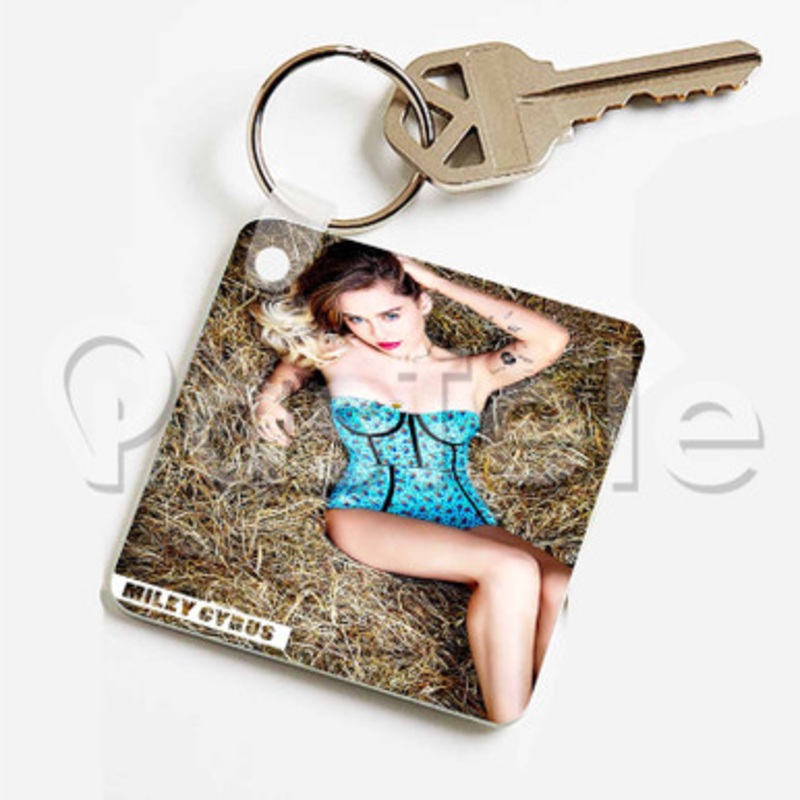 Miley Cyrus Custom Keychain Key Ring Jewelry Necklaces Pendant Two Sides Key