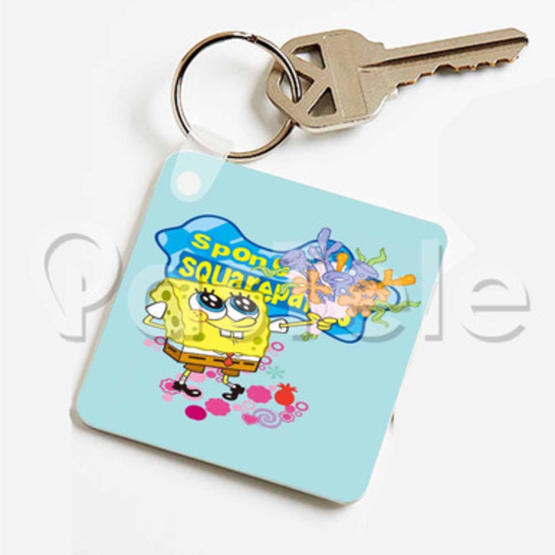 Spongebob Squarepants Custom Keychain Key Ring Jewelry Necklaces Pendant Two Sides