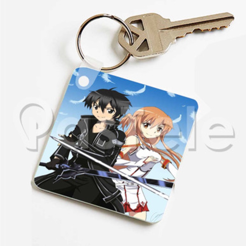 Sword Art Online Kirito Asuna Custom Keychain Key Ring Jewelry Necklaces Pendant Two Sides