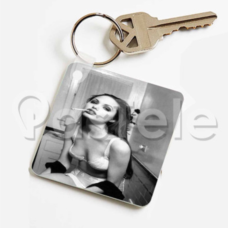 Angelina Jolie Cigarette Custom Keychain Key Ring Jewelry Necklaces Pendant Two Sides