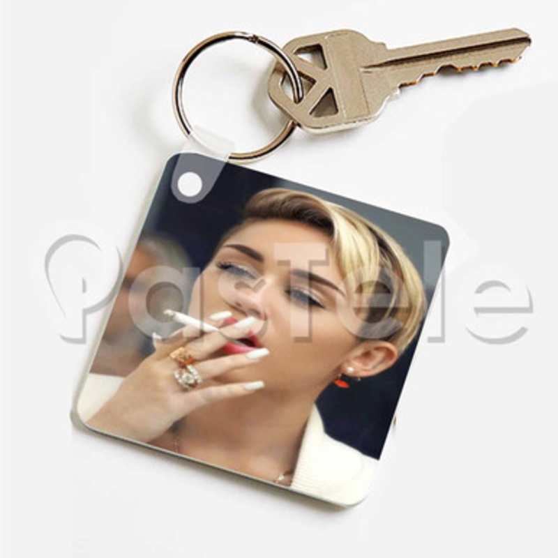 Miley Cyrus Cigarette Custom Keychain Key Ring Jewelry Necklaces Pendant Two Sides