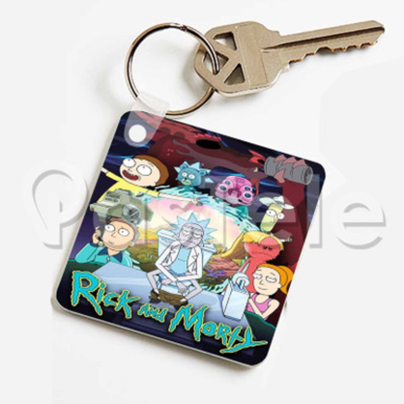 Rick and Morty Custom Keychain Key Ring Jewelry Necklaces Pendant Two Sides