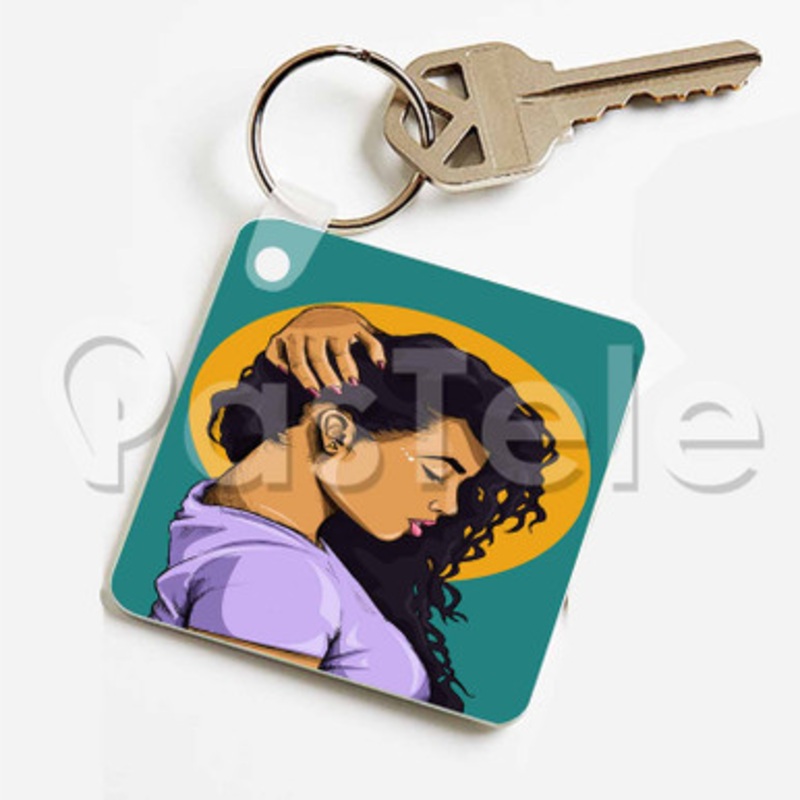 African American Girl Custom Keychain Key Ring Jewelry Necklaces Pendant Two Sides
