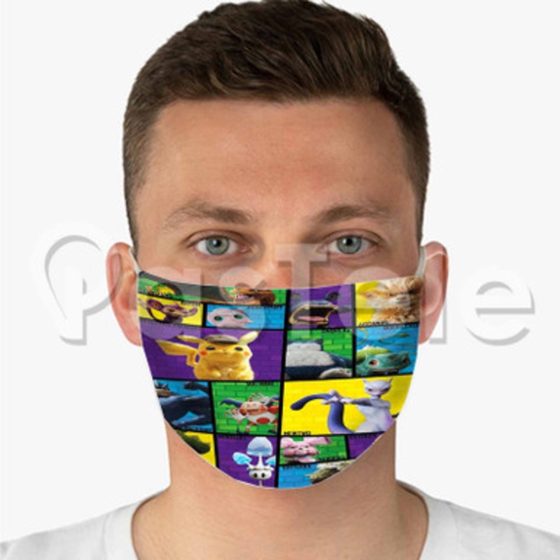 Pok mon Detective Pikachu Custom Fabric Face Mask Polyester Two Layers Cloth Washable