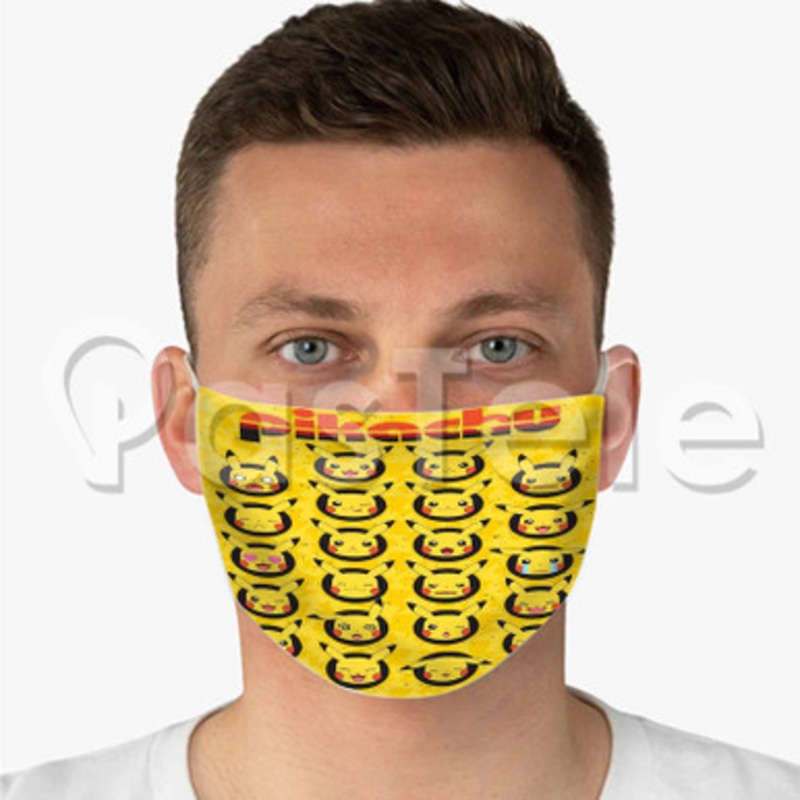 Pikachu Faces Custom Fabric Face Mask Polyester Two Layers Cloth Washable