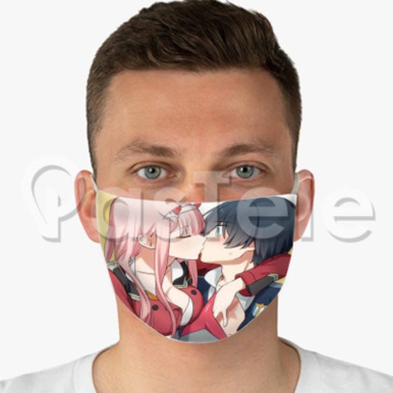 Zero Two and Hiro Kiss Custom Fabric Face Mask Polyester Two Layers Cloth Washable