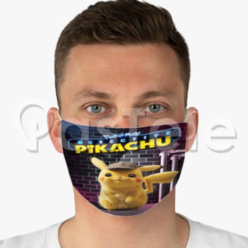 Detective Pikachu Custom Fabric Face Custom Fabric Face Mask Polyester Two Layers Cloth