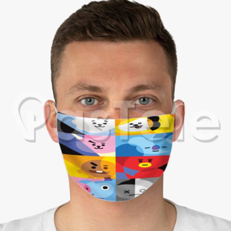 BT21 Characters Custom Fabric Face Custom Fabric Face Mask Polyester Two Layers Cloth