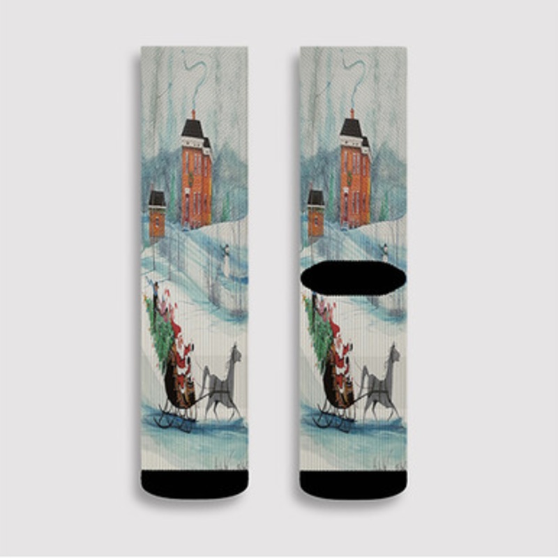 Pastele Christmas On The Farm P Buckley Moss jpeg Custom Socks Sublimation Awesome Printed Sports Elite Socks Polyester Cushioned Bottoms Gym Gymnastic Running Yoga School Skatebording Basketball Spandex
