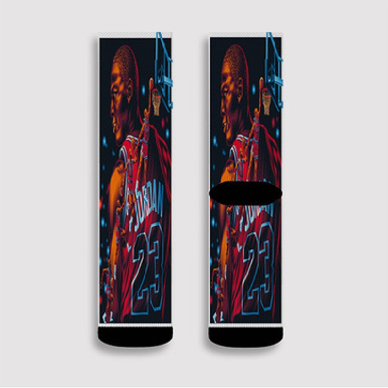 Pastele Michael Jordan Tribute Custom Socks Sublimation Awesome Printed Sports Elite Socks Polyester Cushioned Bottoms Gym Gymnastic Running Yoga School Skatebording Basketball Spandex