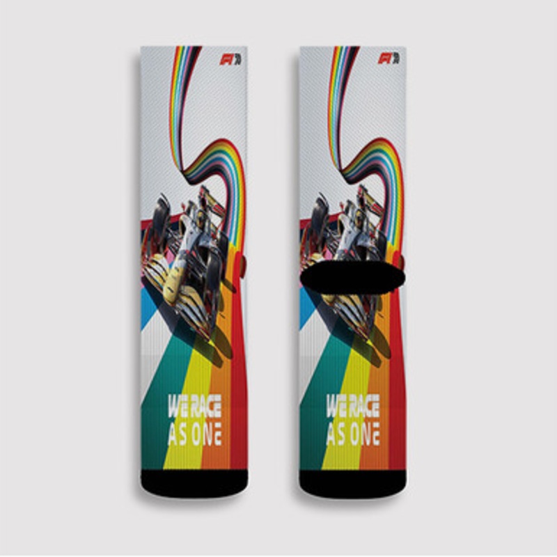 Pastele F1 We Race As One Custom Socks Sublimation Awesome Printed Sports Elite Socks Polyester Cushioned Bottoms Gym Gymnastic Running Yoga School Skatebording Basketball Spandex