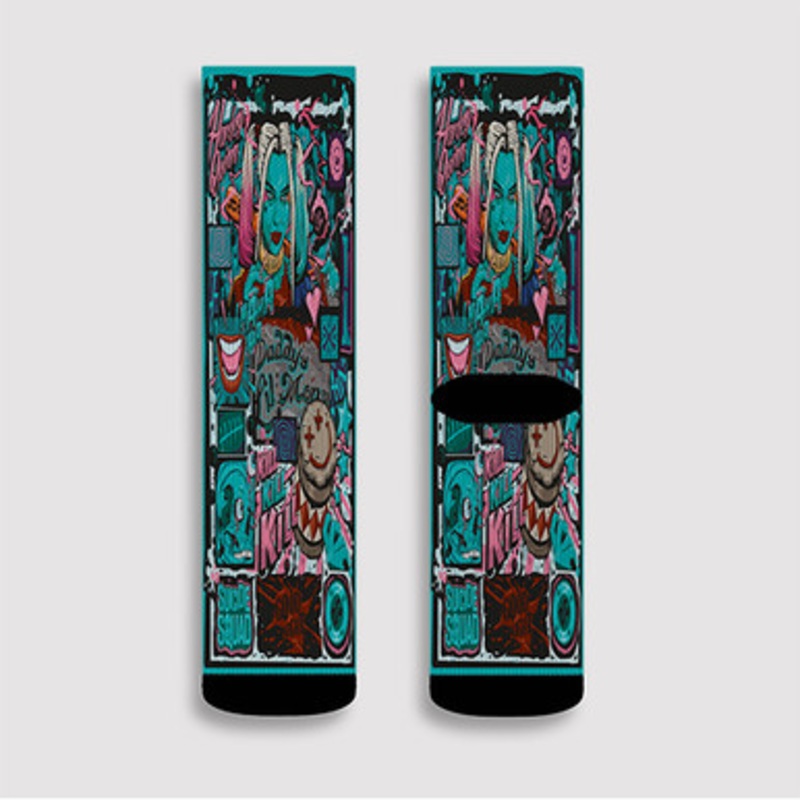 Pastele Harley Quinn Suicide Squad Art Custom Socks Sublimation Awesome Printed Sports Elite Socks Polyester Cushioned Bottoms Gym Gymnastic Running Yoga School Skatebording Basketball Spandex