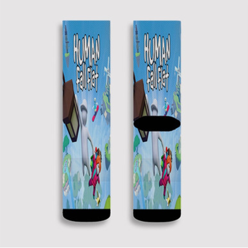 Pastele Human Fall Flat jpeg Custom Socks Sublimation Awesome Printed Sports Elite Socks Polyester Cushioned Bottoms Gym Gymnastic Running Yoga School Skatebording Basketball Spandex