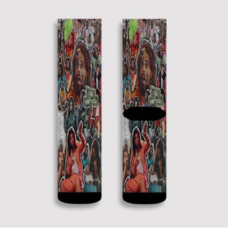 Pastele J Cole Collage Custom Socks Sublimation Awesome Printed Sports Elite Socks Polyester Cushioned Bottoms Gym Gymnastic Running Yoga School Skatebording Basketball Spandex