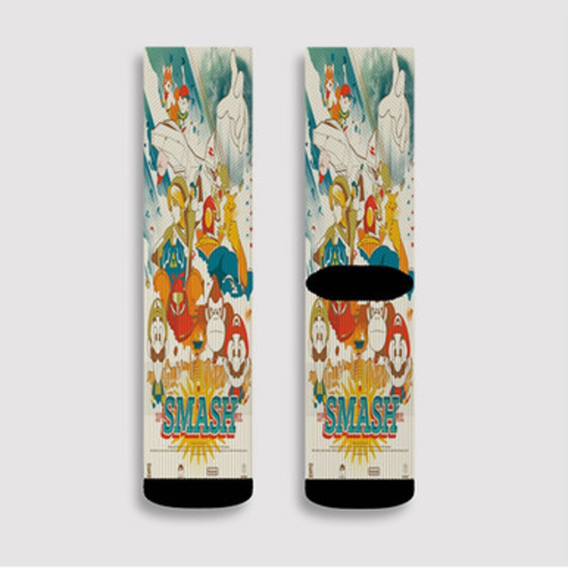 Pastele Super Smash Bros Nintendo Custom Socks Sublimation Awesome Printed Sports Elite Socks Polyester Cushioned Bottoms Gym Gymnastic Running Yoga School Skatebording Basketball Spandex
