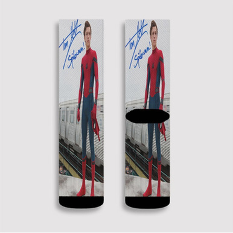 Pastele Tom Holland Spiderman Signed Custom Socks Sublimation Awesome Printed Sports Elite Socks Polyester Cushioned Bottoms Gym Gymnastic Running Yoga School Skatebording Basketball Spandex