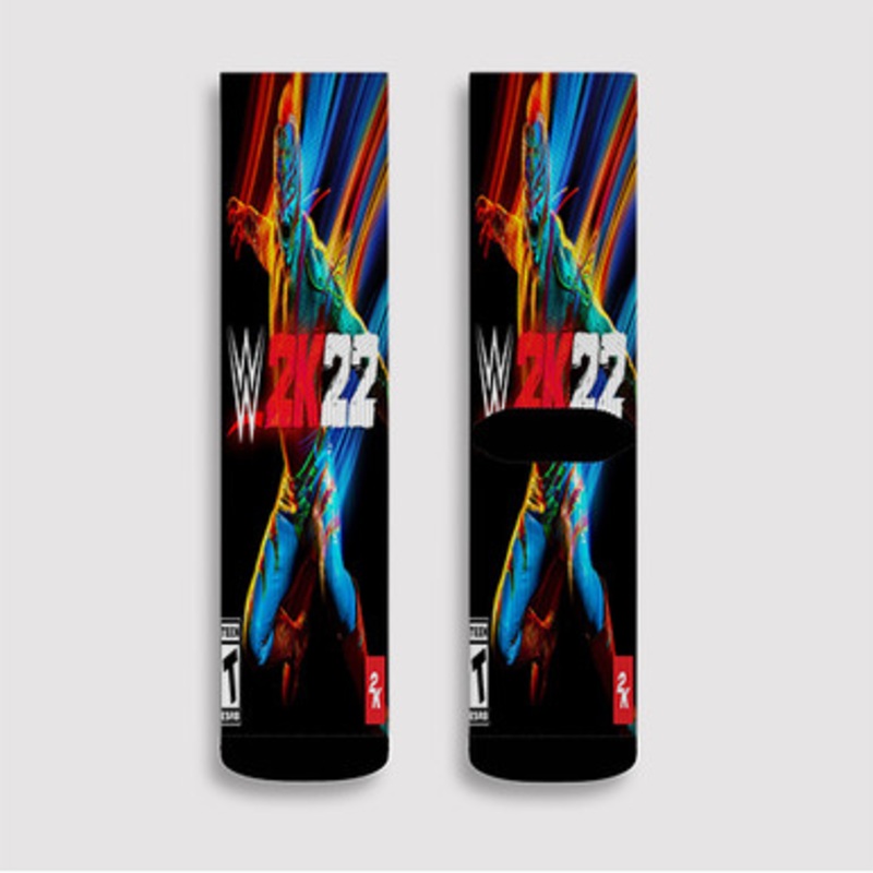 Pastele WWE 2 K22 Custom Socks Sublimation Awesome Printed Sports Elite Socks Polyester Cushioned Bottoms Gym Gymnastic Running Yoga School Skatebording Basketball Spandex