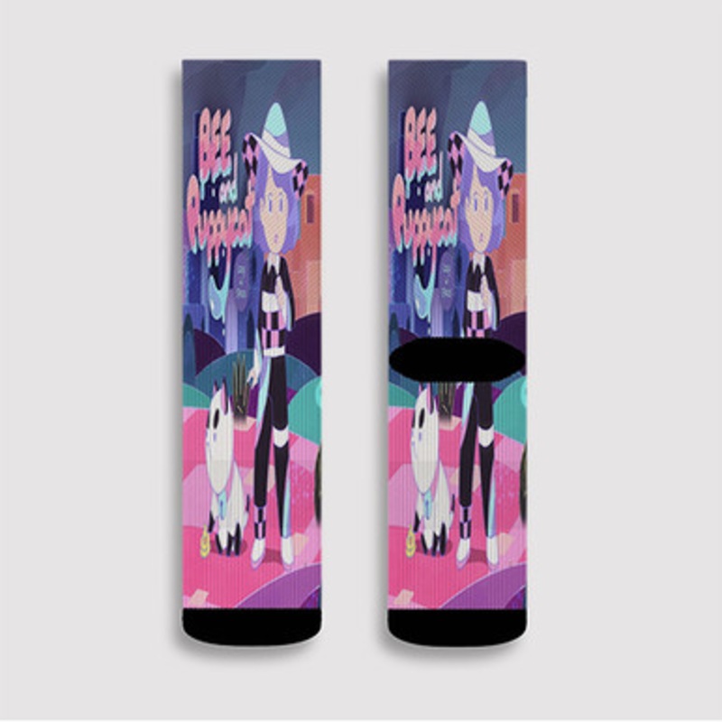 Pastele Bee and Puppy Cat Lazy in Space Custom Socks Sublimation Awesome Printed Sports Elite Socks Polyester Cushioned Bottoms Gym Gymnastic Running Yoga School Skatebording Basketball Spandex