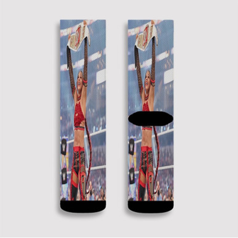 Pastele Bianca Belair WWE Wrestle Mania Custom Socks Sublimation Awesome Printed Sports Elite Socks Polyester Cushioned Bottoms Gym Gymnastic Running Yoga School Skatebording Basketball Spandex